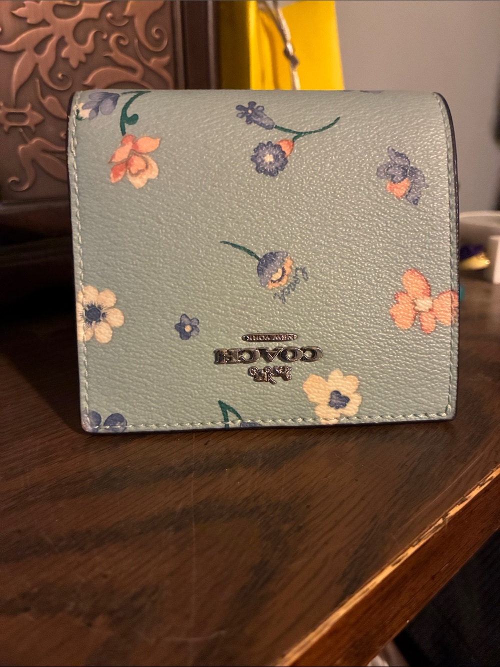 Coach Light Blue Floral Compact Card Holder